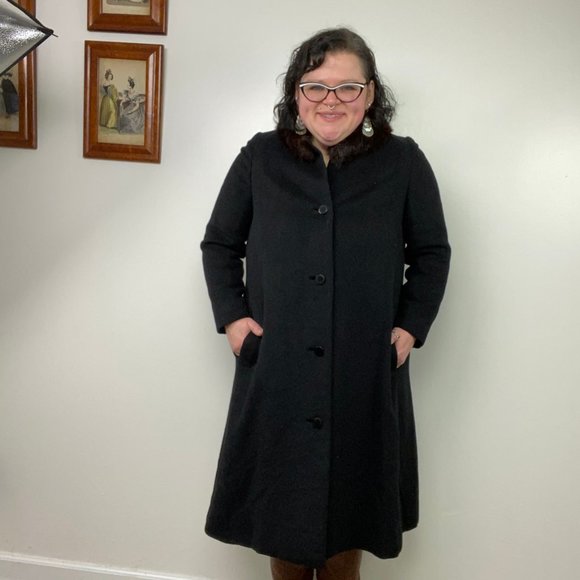 Vintage Best & Co Black Wool Coat w/ Brown Mink Collar Union Label Made in USA - Picture 2 of 9